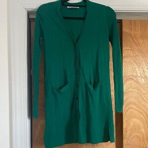 LOFT Kelly Green Long Cardigan XS Button Front Lightweight Duster Sweater